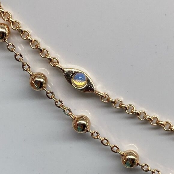 NWT 18k Gold over Brass Double Chained Ball/Opal Ankle Bracelet Cubic Zirconia - Picture 7 of 13